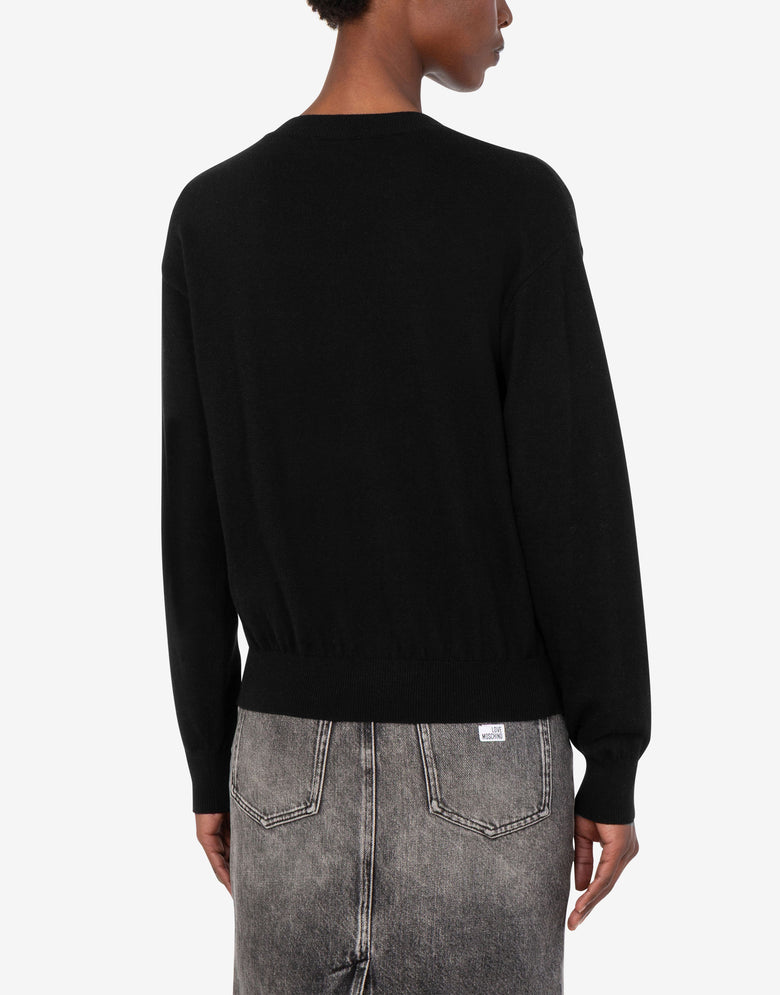 Pull en coton et cachemire à motifs incrustés Noir Love Moschino 3