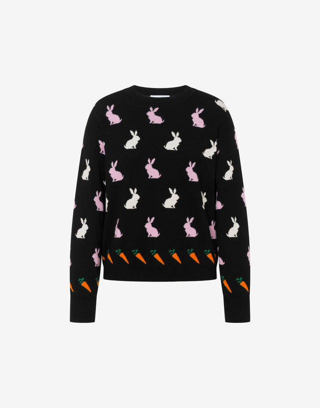 Pullover in lana extrafine intarsiato Nero Love Moschino 0
