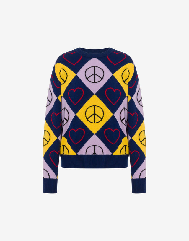 Pullover in lana intarsiato Viola Love Moschino 0