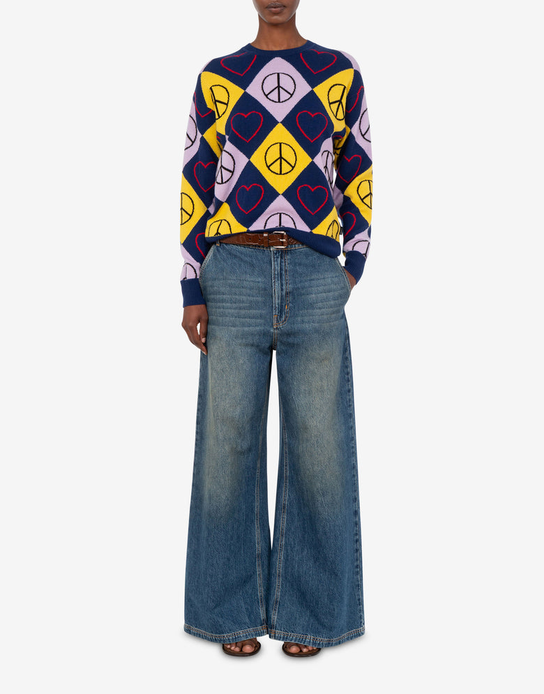 Pullover aus Wolle mit Intarsien Violett Love Moschino 1