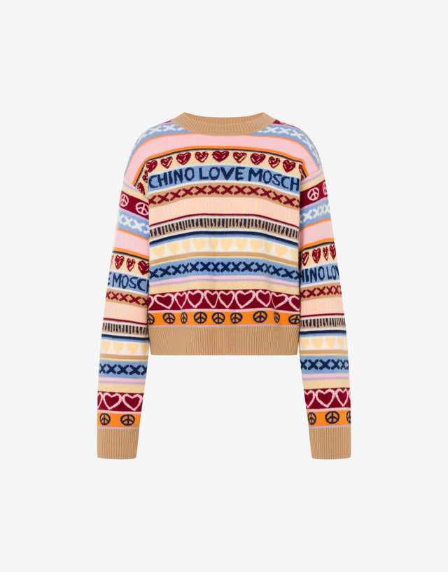 Pullover in lana intarsiato Multicolor Love Moschino 0