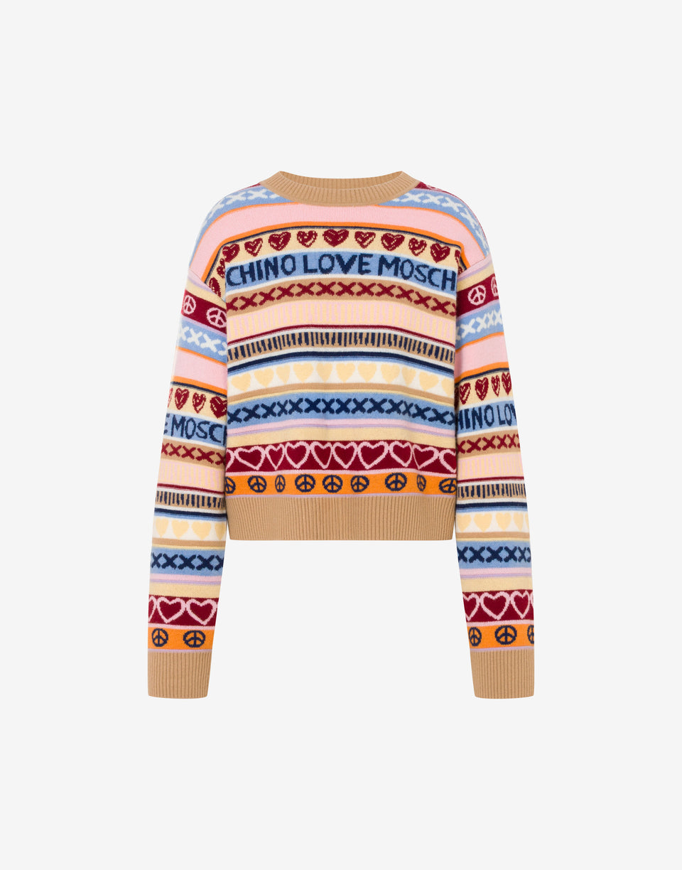 Pullover aus Wolle mit Intarsien Bunt Love Moschino 0