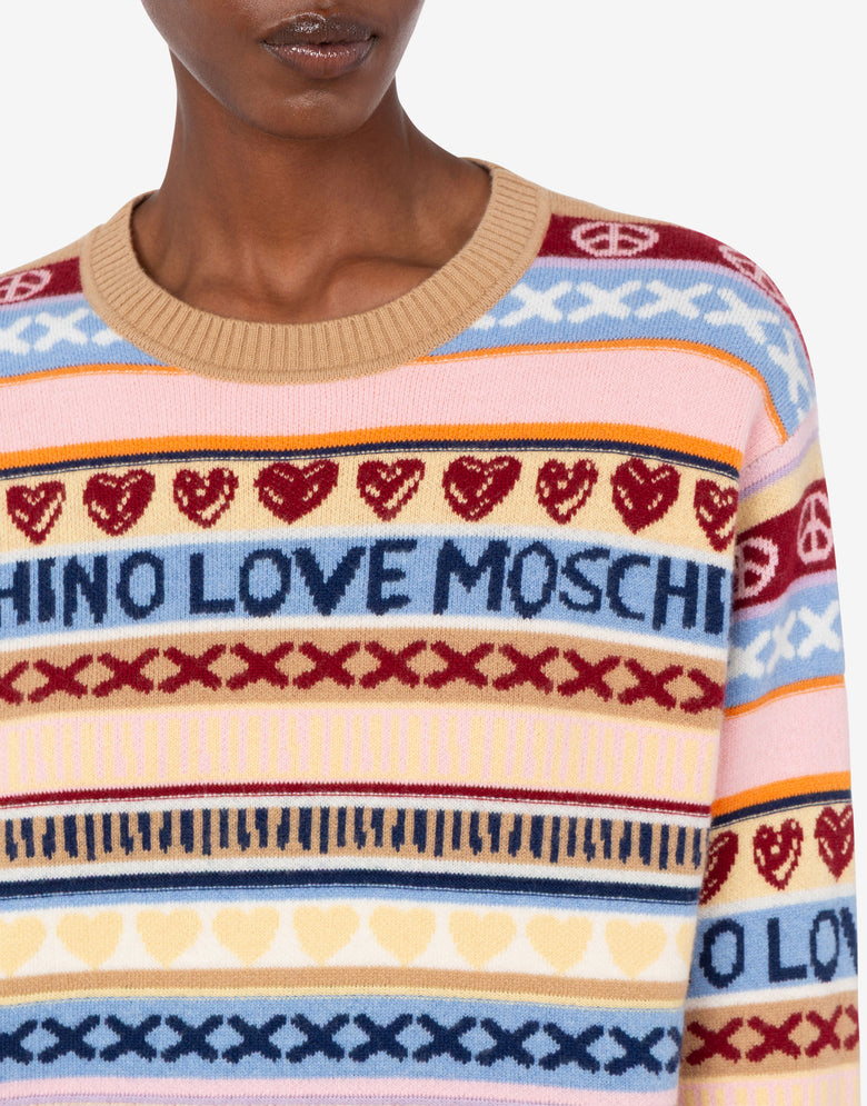 Pullover aus Wolle mit Intarsien Bunt Love Moschino 4