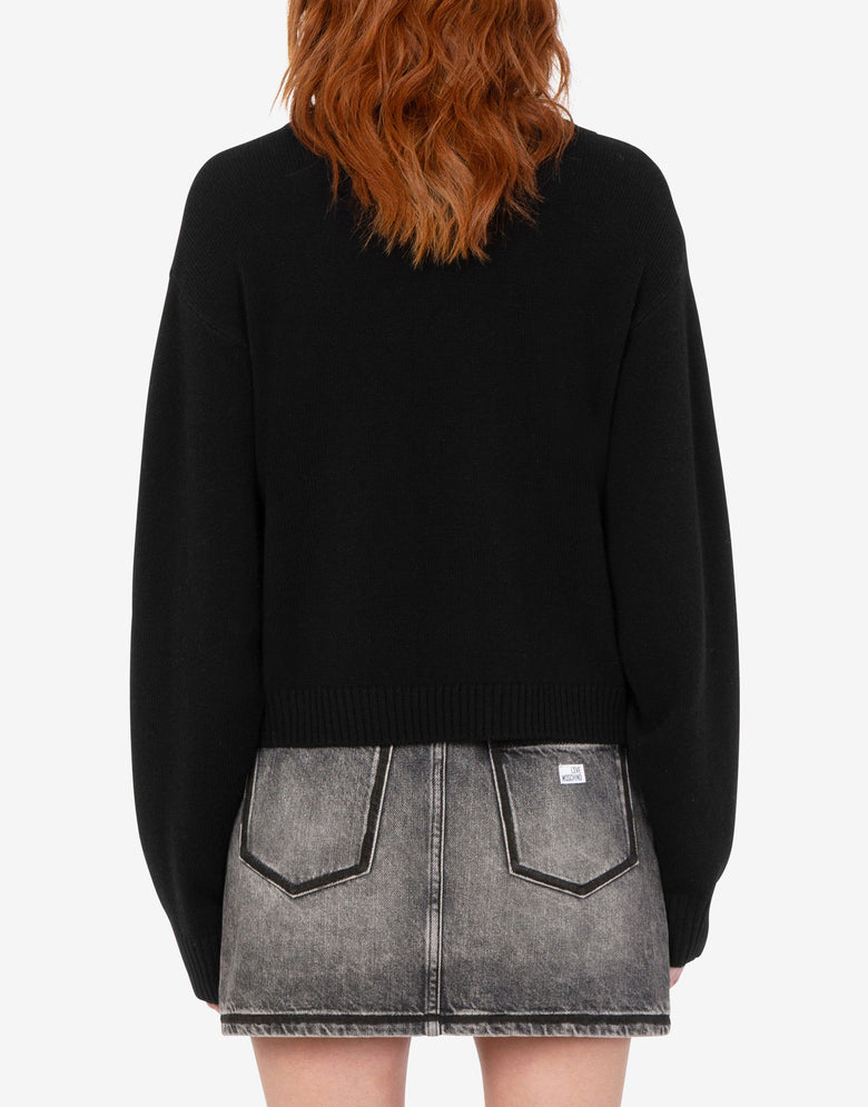 Pull en laine à motifs brodés Noir Love Moschino 3