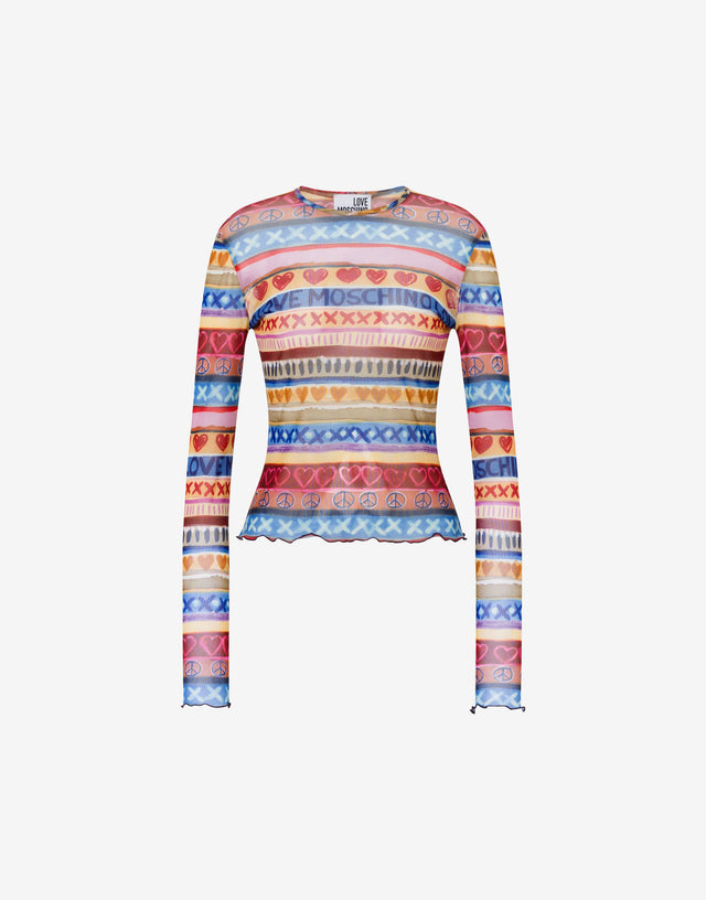 Printed mesh T-shirt Multicoloured Love Moschino 0