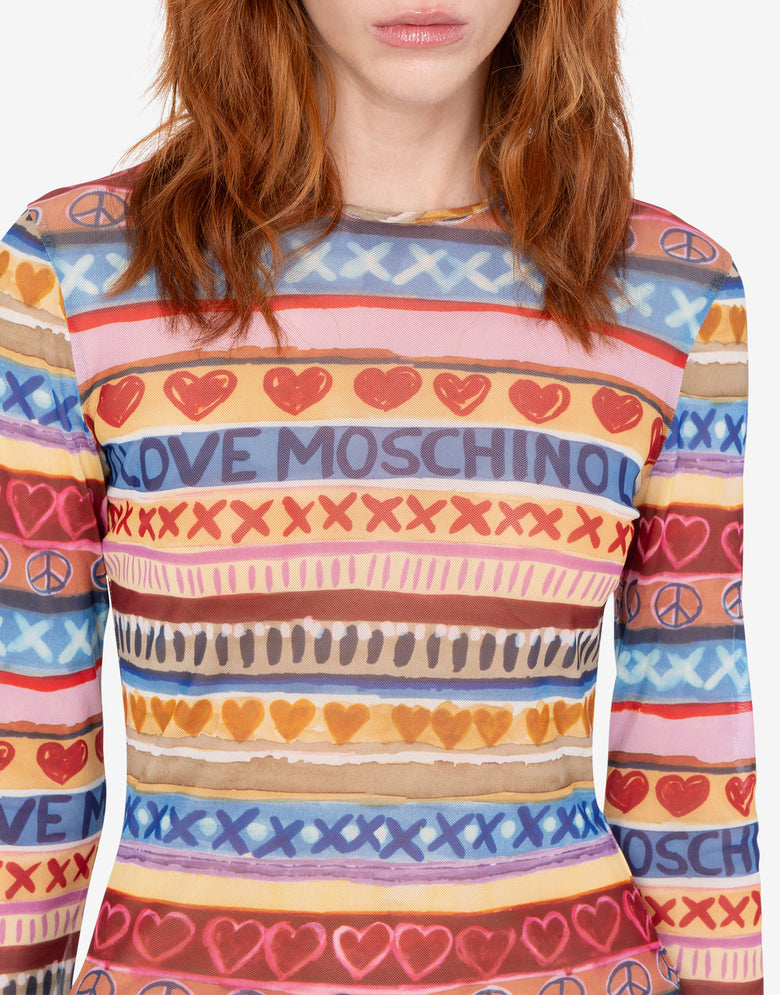 Printed mesh T-shirt Multicoloured Love Moschino 4