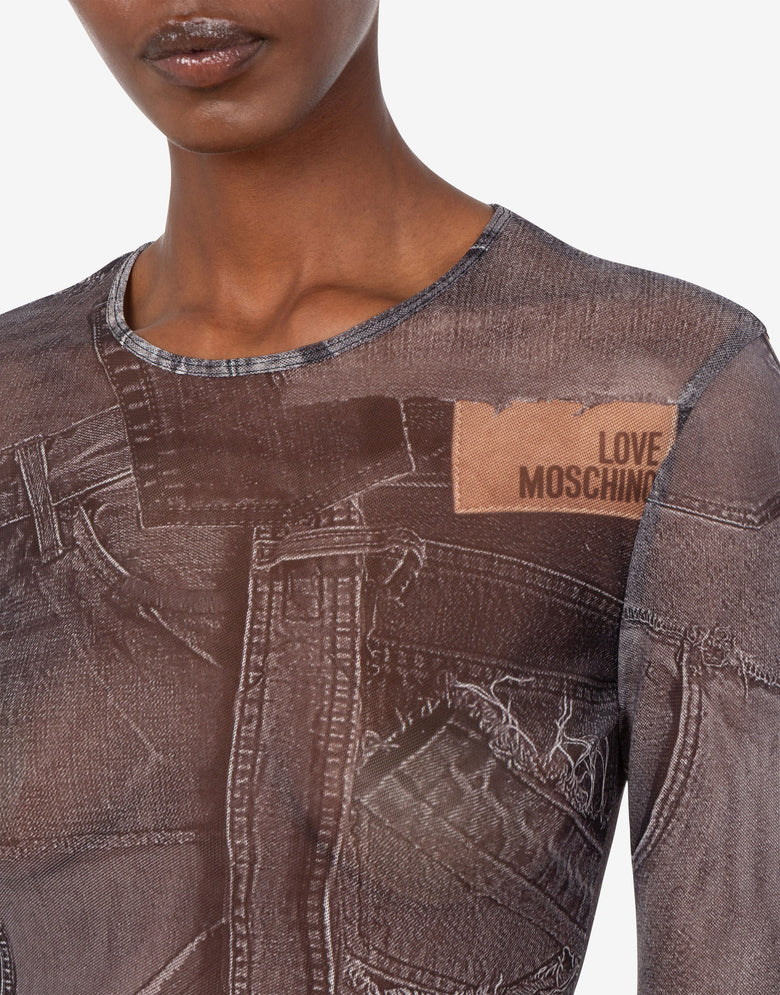 Printed mesh T-shirt Black Love Moschino 4