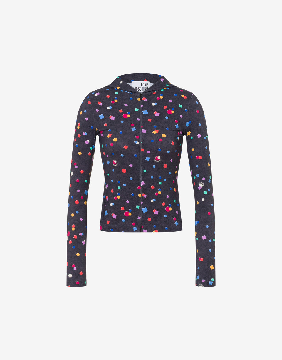 T-Shirt mit Reißverschluss aus bedrucktem Funktionsnylon Schwarz Love Moschino 0