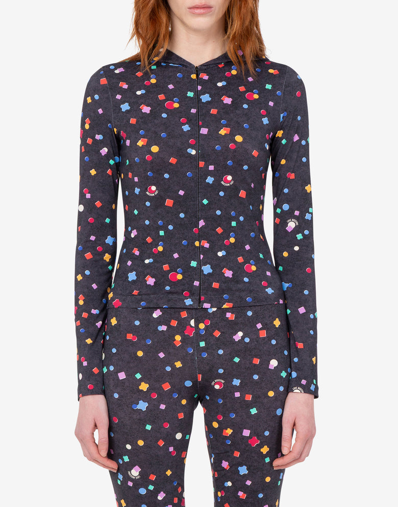 T-Shirt mit Reißverschluss aus bedrucktem Funktionsnylon Schwarz Love Moschino 2
