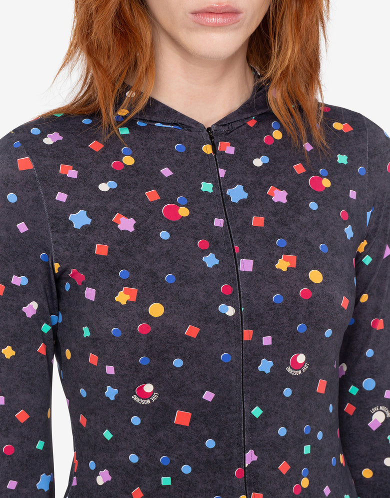 T-Shirt mit Reißverschluss aus bedrucktem Funktionsnylon Schwarz Love Moschino 4
