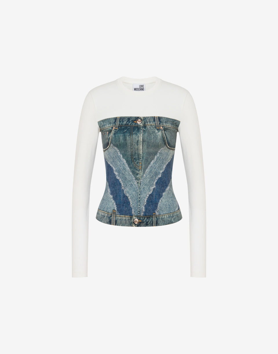 T-shirt en jersey de coton extensible imprimé Bleu clair Love Moschino 0