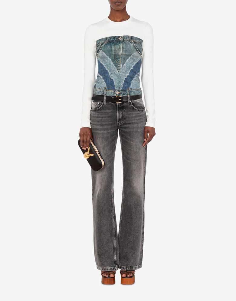T-shirt en jersey de coton extensible imprimé Bleu clair Love Moschino 1