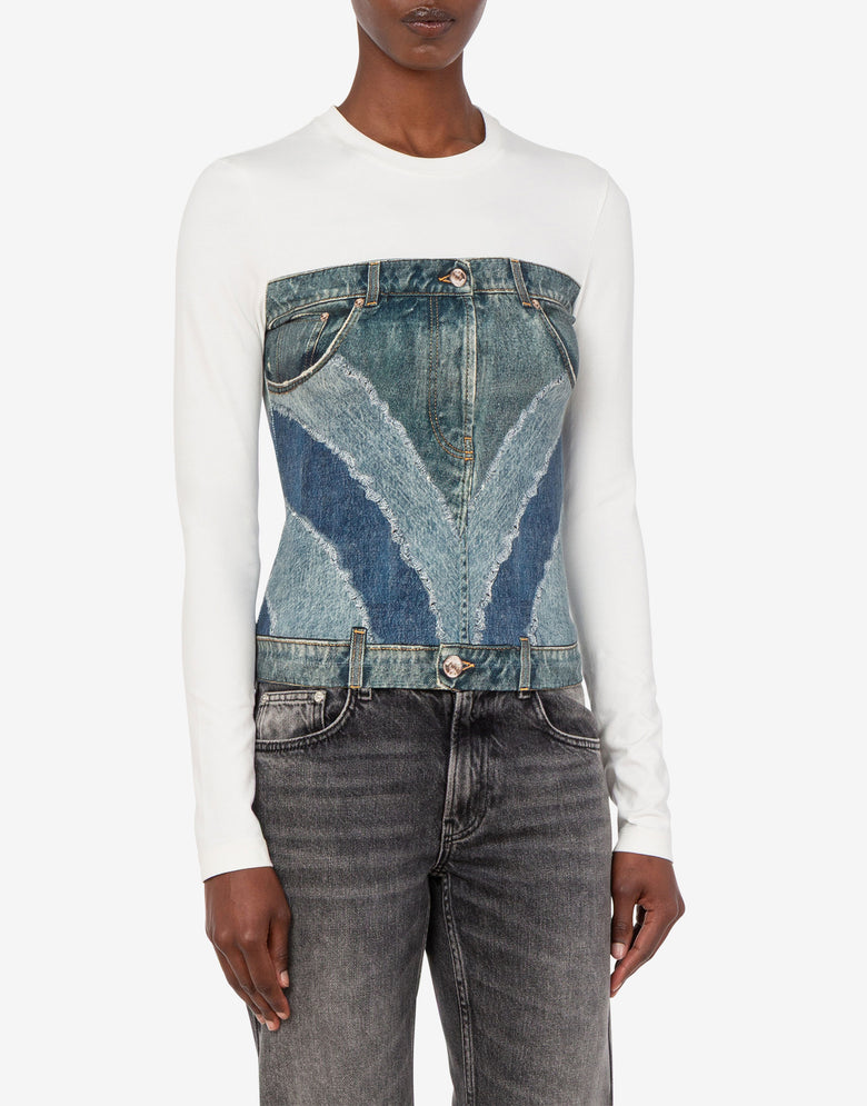T-shirt en jersey de coton extensible imprimé Bleu clair Love Moschino 2