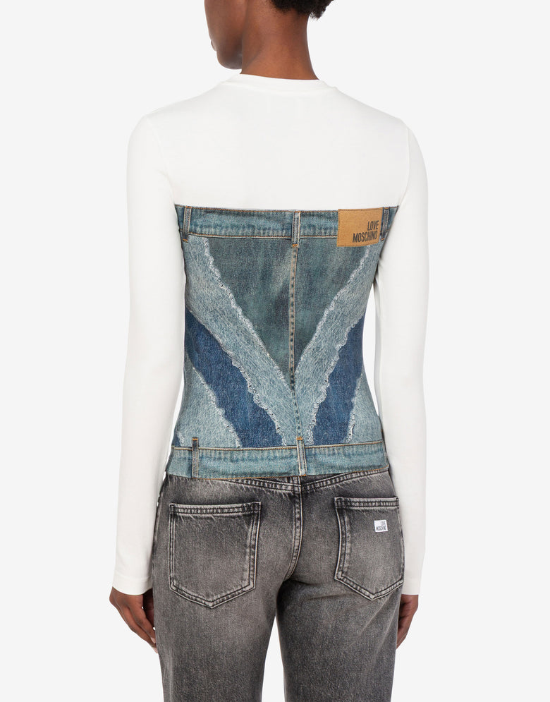 T-shirt en jersey de coton extensible imprimé Bleu clair Love Moschino 3