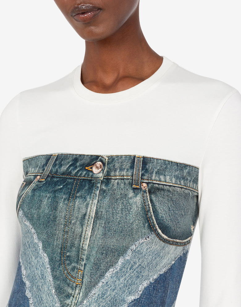 T-shirt en jersey de coton extensible imprimé Bleu clair Love Moschino 4