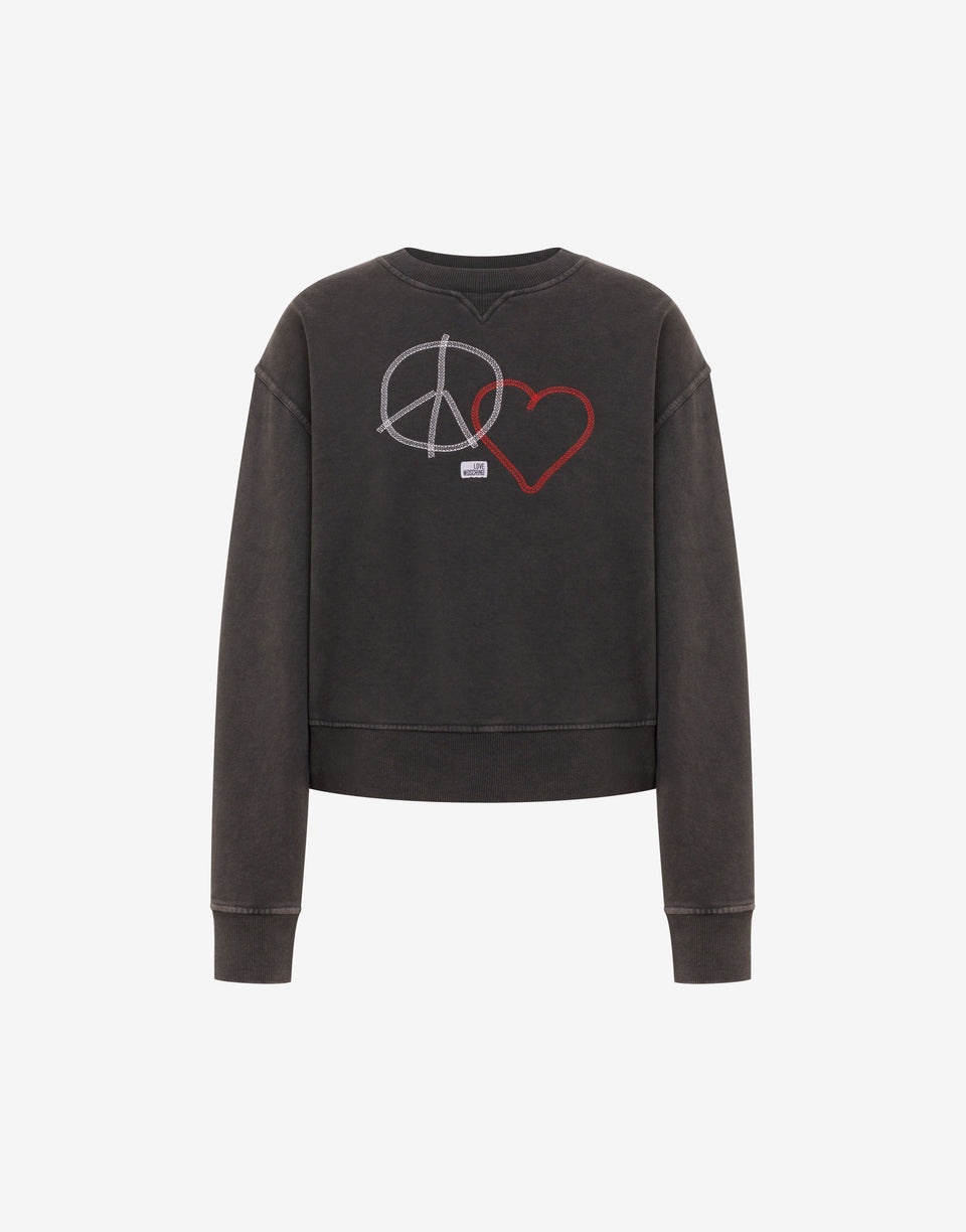Bestickte Baumwoll-Sweatshirts Schwarz Love Moschino 0