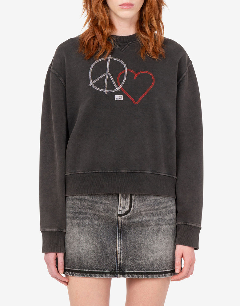Bestickte Baumwoll-Sweatshirts Schwarz Love Moschino 2