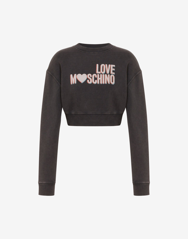 Felpa crop in cotone stampata Grigio Love Moschino 0