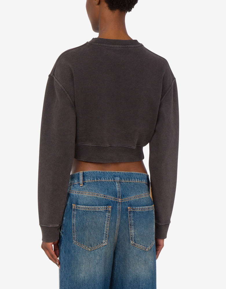 Felpa crop in cotone stampata Grigio Love Moschino 3