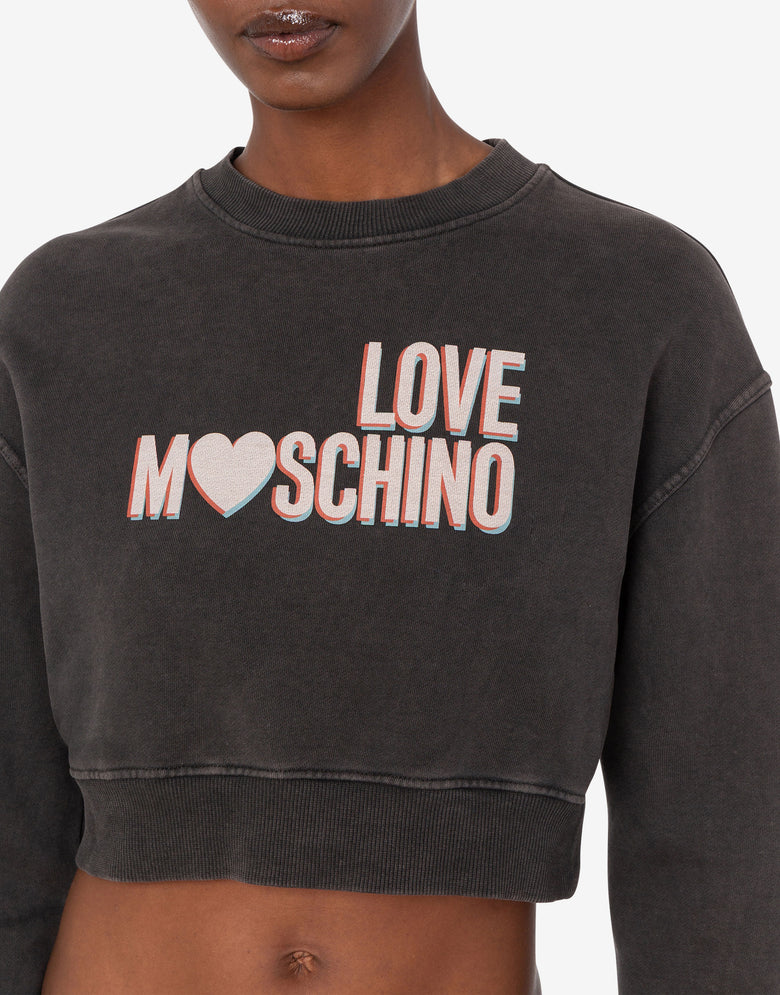 Felpa crop in cotone stampata Grigio Love Moschino 4
