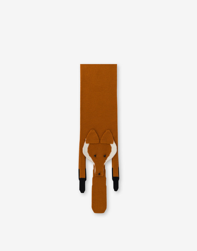 Fox-print wool scarf Brown Orange Love Moschino 0