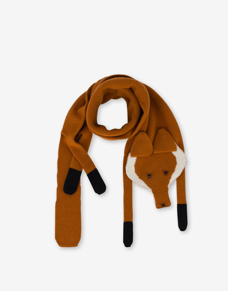 Cachecol de raposa em lã Brown Orange Love Moschino 1
