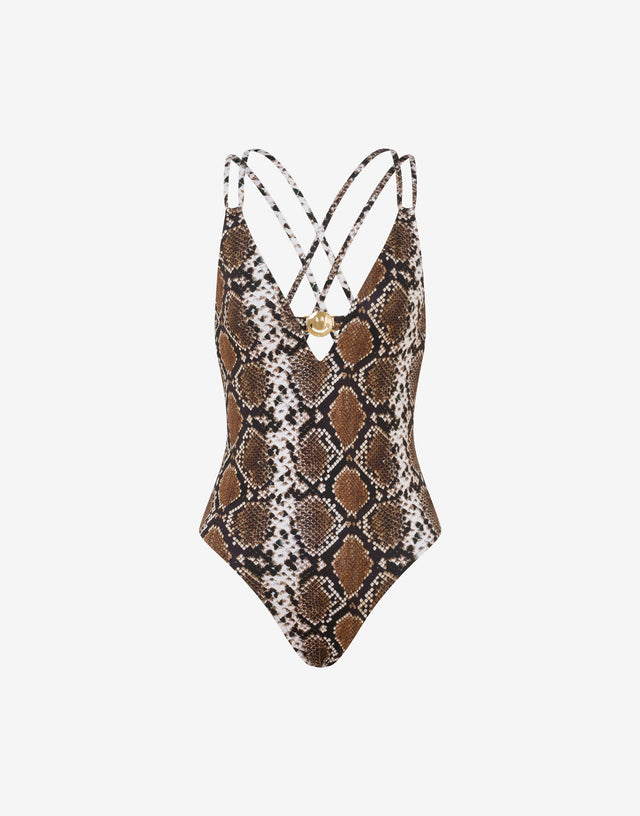 Printed Lycra one-piece swimsuit Black Moschino 0