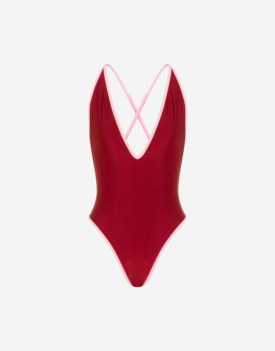 Costume intero in lycra  Rosso Corallo Moschino 0