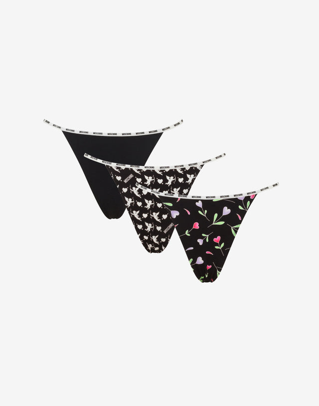 Set of 3 microfiber thongs Black Moschino 0