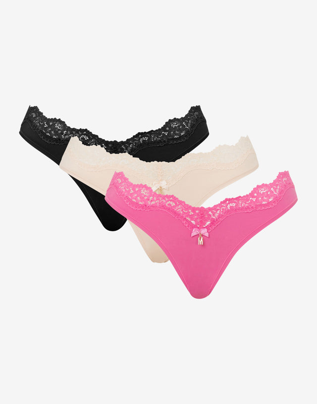 Set of 3 microfiber and lace thongs Multicoloured Moschino 0