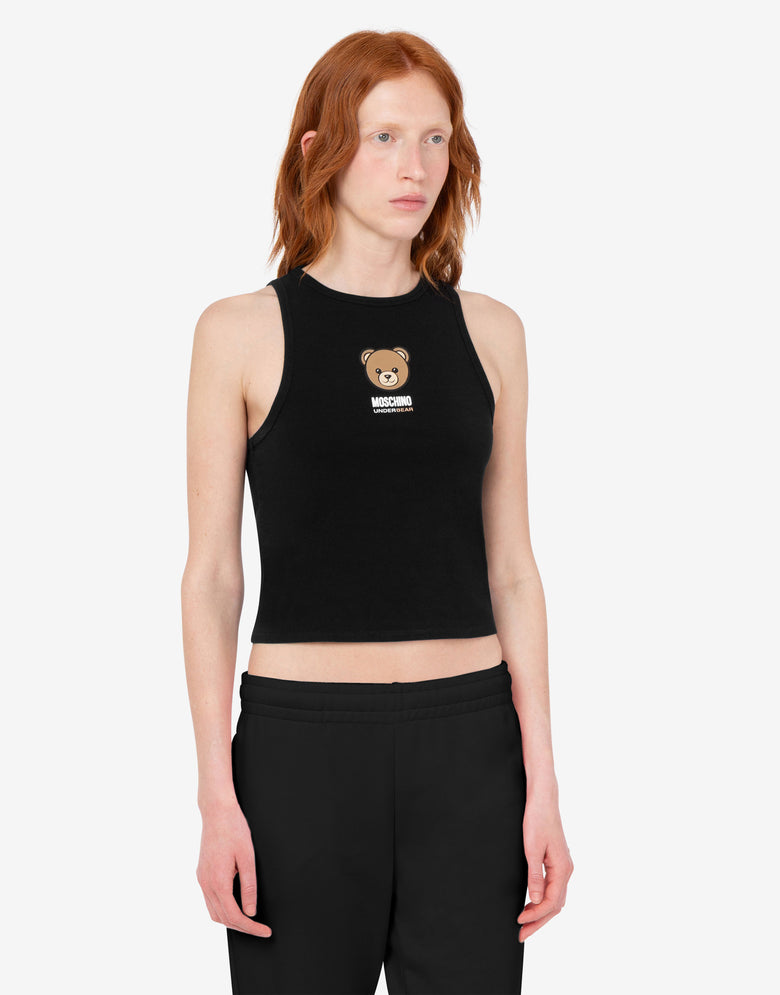 Top de jersey de algodón elástico con estampado Moschino Teddy Bear Negro Moschino 1