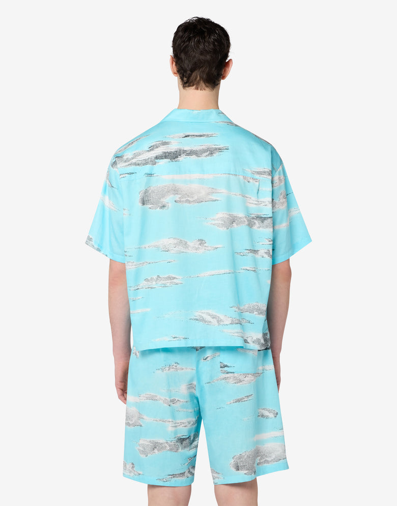 Archive Clouds Cotton Poplin Shirt Turquoise Moschino 1