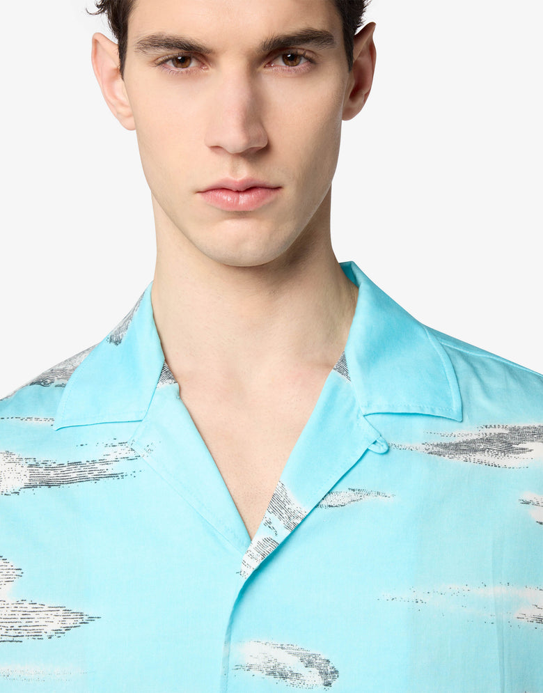 Archive Clouds Cotton Poplin Shirt Turquoise Moschino 2