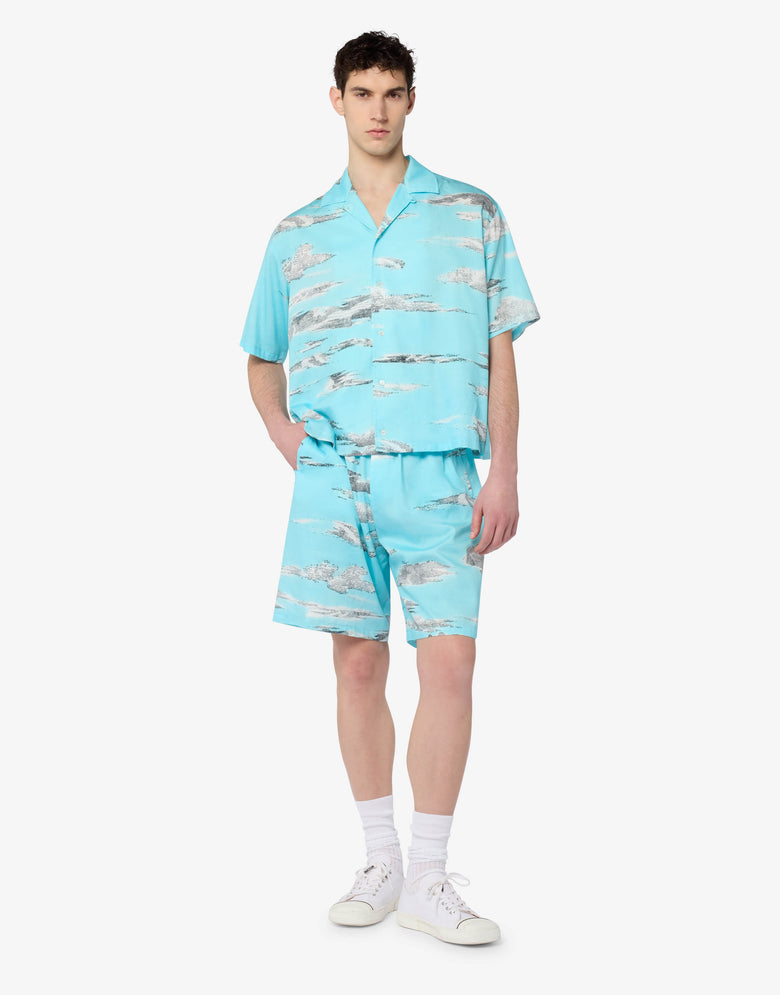 Archive Clouds Cotton Poplin Shirt Turquoise Moschino 3