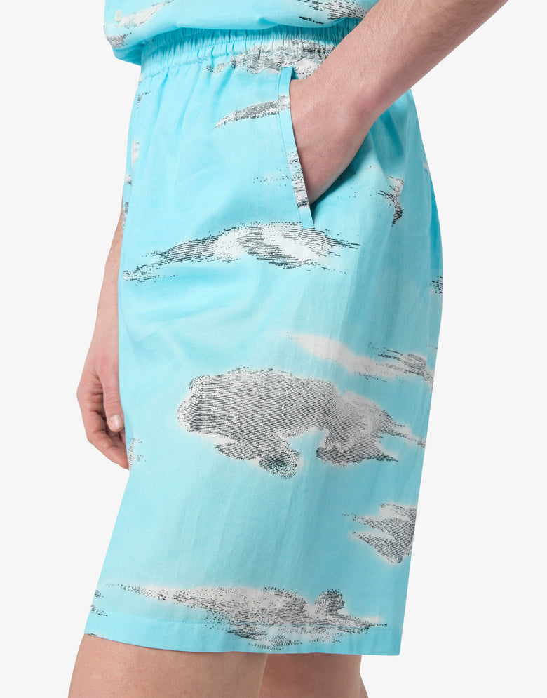 Archive Clouds Cotton Poplin Bermuda Shorts Turquoise Moschino 2