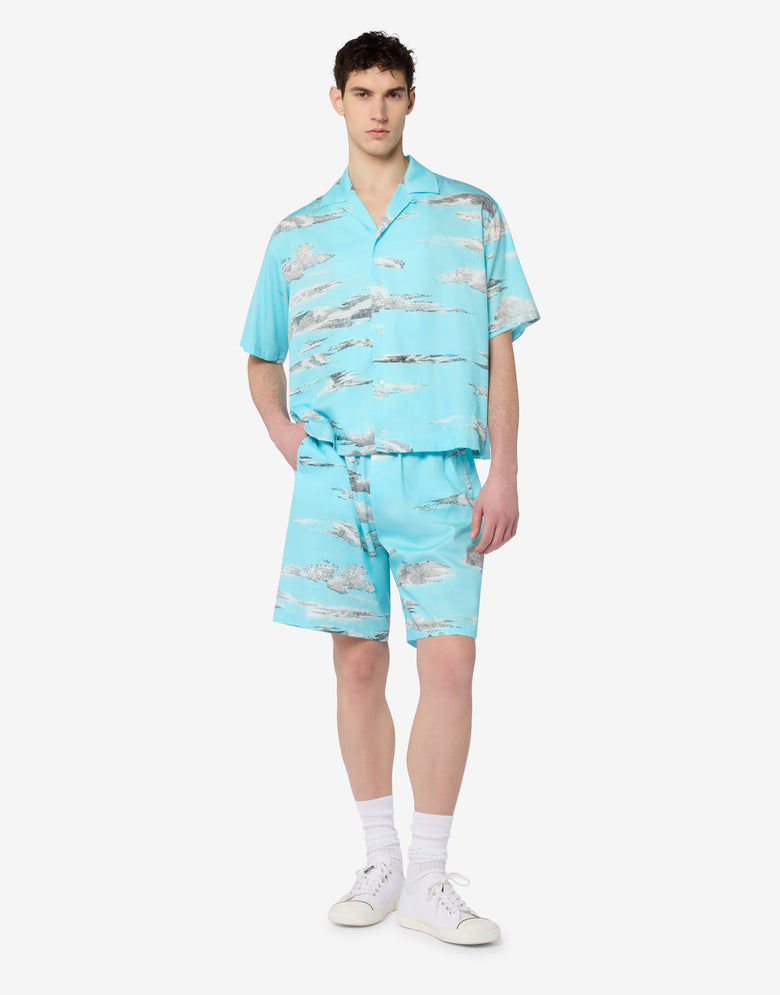 Archive Clouds Cotton Poplin Bermuda Shorts Turquoise Moschino 3