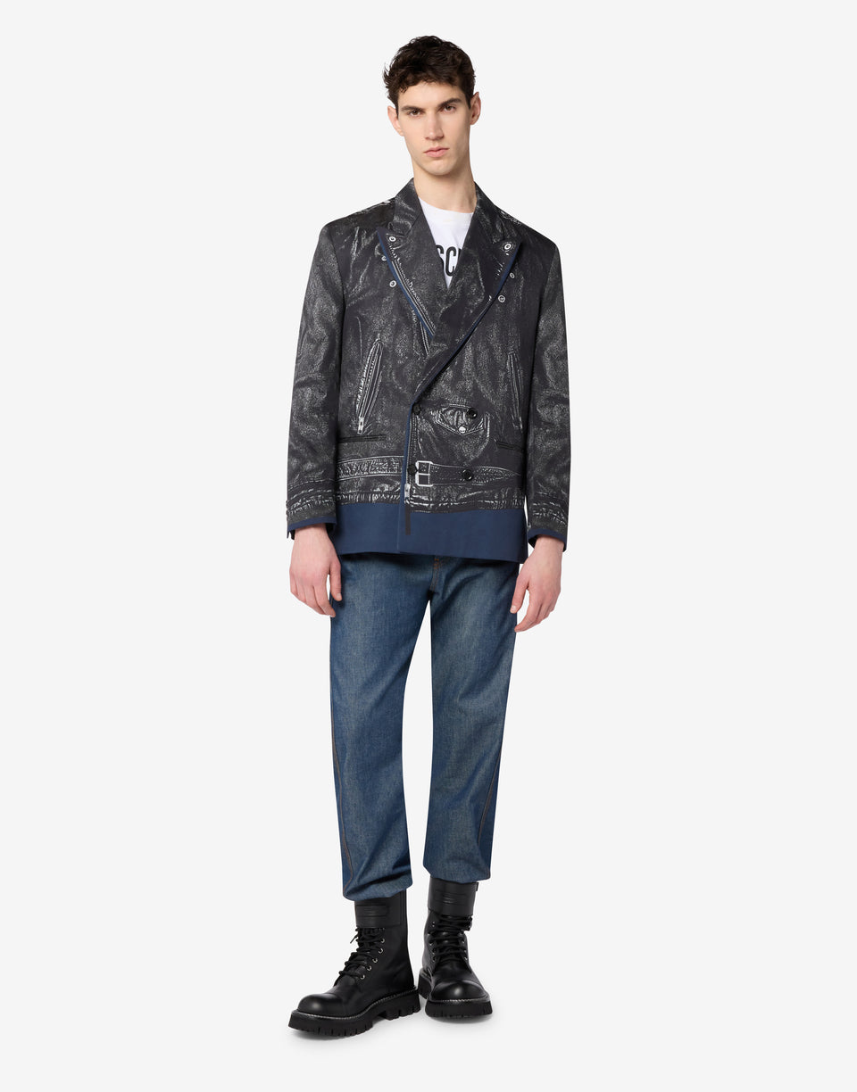 Veste croisée en drill de coton imprimé Gris Moschino 0