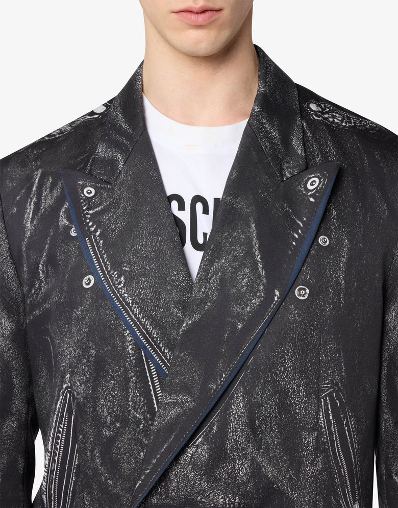 Veste croisée en drill de coton imprimé Gris Moschino 2
