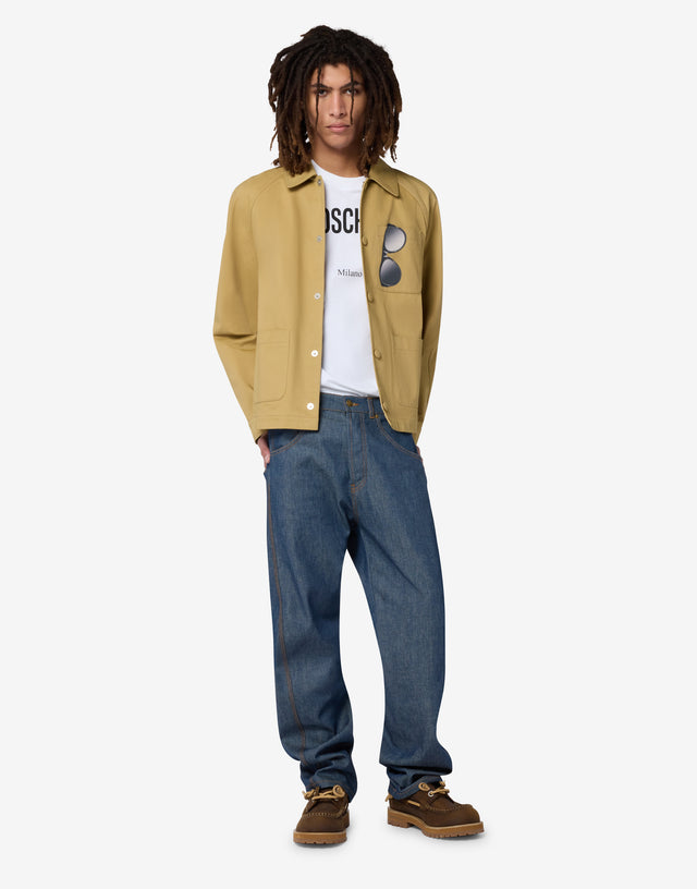 Printed cotton gabardine jacket Beige Moschino 0