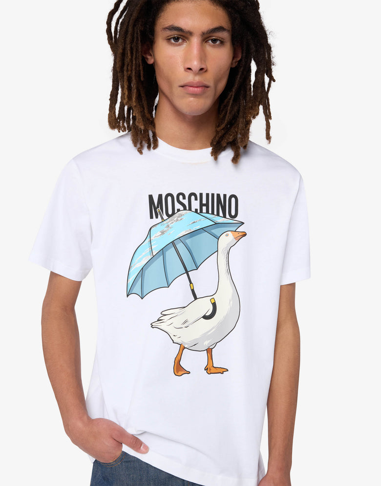 T-shirt en jersey de coton Goose Blanc Moschino 2