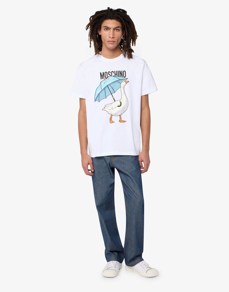 T-shirt en jersey de coton Goose Blanc Moschino 3