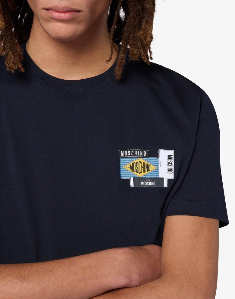 Camiseta de jersey de algodón bordada Azul Moschino 2