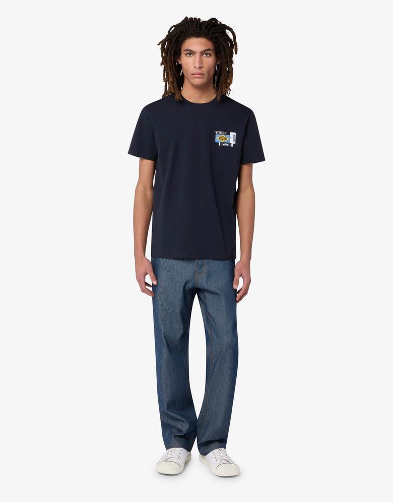 Camiseta de jersey de algodón bordada Azul Moschino 3