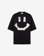 T-shirt en jersey de coton biologique noir avec imprimé Smiley® en trompe-l'œil effet ruban adhésif