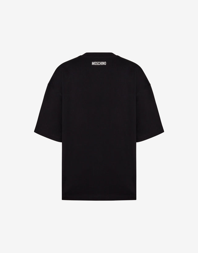 T-shirt in jersey di cotone organico nero con stampa Smiley® trompe-l'œil effetto nastro adesivo Nero Moschino 1