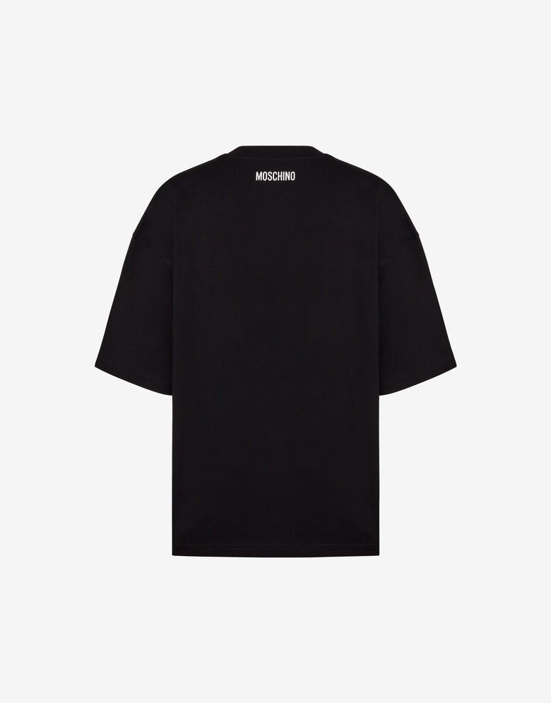T-shirt en jersey de coton biologique noir avec imprimé Smiley® en trompe-l'œil effet ruban adhésif Noir Moschino 1