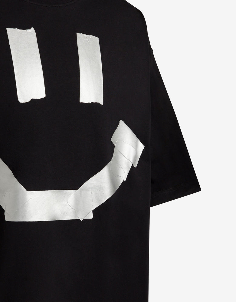 T-shirt en jersey de coton biologique noir avec imprimé Smiley® en trompe-l'œil effet ruban adhésif Noir Moschino 2