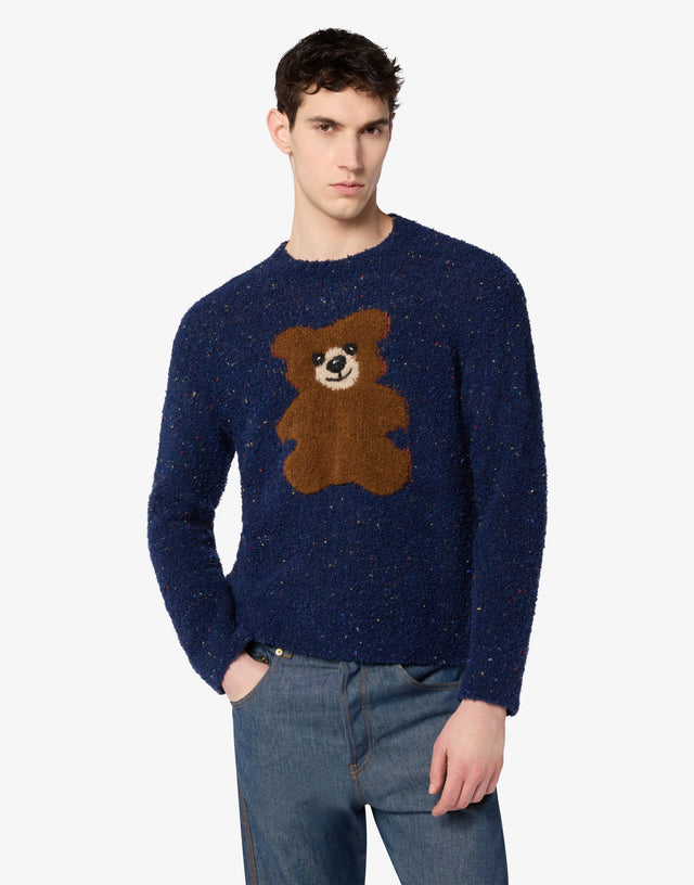 Moschino Teddy Bear Bouclé Wool-Blend Sweater Blue Moschino 0