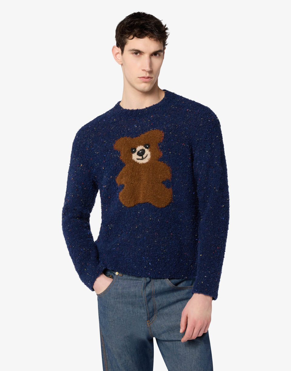 Pull en laine bouclée mélangée Moschino Teddy Bear Bleu Moschino 0