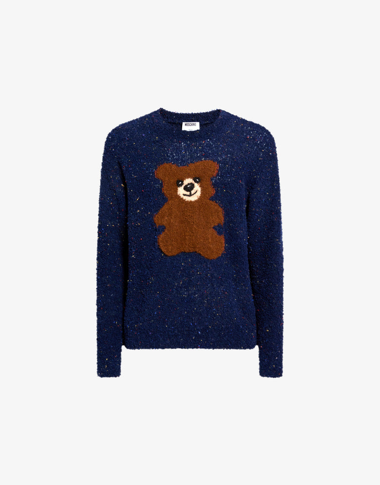 Pull en laine bouclée mélangée Moschino Teddy Bear Bleu Moschino 4